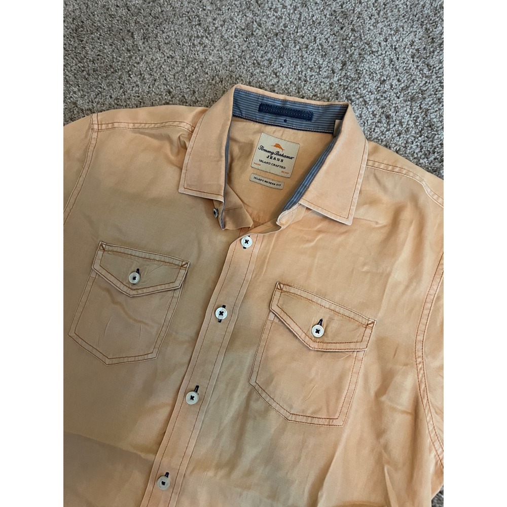 Tommy Bahama Mens Button Down Medium Orange Island Modern Fit Tencel Cotton